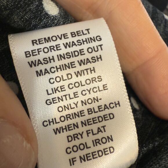 Elle sz. small, black sleeveless, polkadotted, belted fit, and flare dress #3812 - Picture 9 of 9